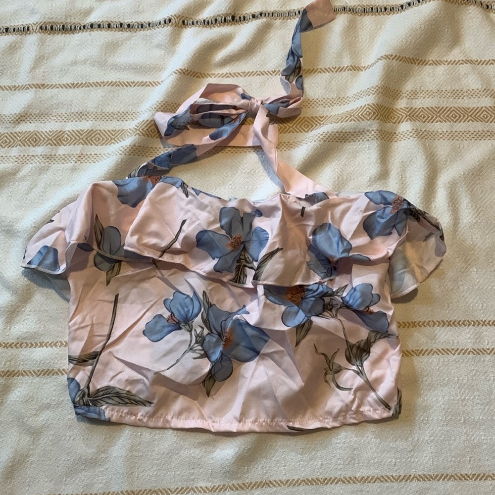 Alredine Baileys Blossom Floral Halter Ruffle Crop Top Size Large